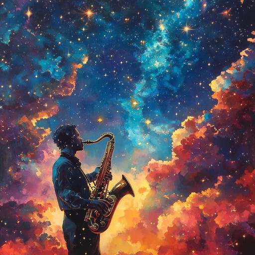 Experience an ethereal journey through the cosmos with jazzy tunes blending with interstellar ambience, transporting listeners to distant galaxies and starry landscapes.