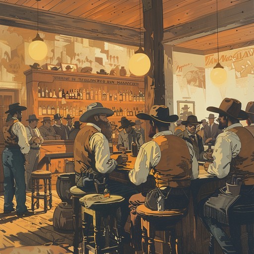 Imagine a lively frontier saloon filled with jubilant cowboys celebrating a successful cattle drive. The heart pumping rhythm of the banjo infused with the galloping beats of the drums sets an energetic atmosphere. This dynamic, foot stomping track is perfect for bringing the old west to life with unbridled joy and excitement.