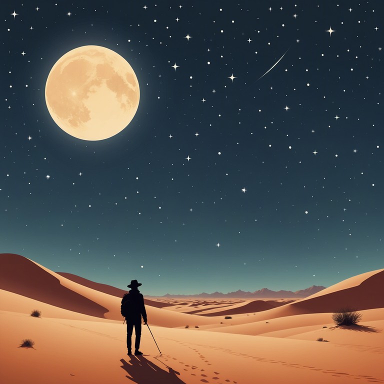 This track embodies an expansive auditory journey across a mystical desert under the moonlit sky. Traditional instruments stimulate a deep connection to timeless wanderings amidst dunes. The music flows like wind, carrying whispers of forgotten stories and hidden secrets, inviting the listener into a deeply personal experience of solitude and mystery.