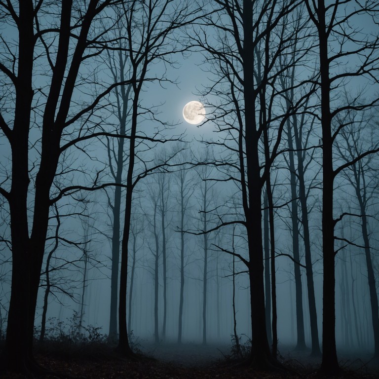 This composition features a haunting blend of soft folk melodies intertwined with the natural nocturnal sounds of a dense, shadowy forest, creating a peaceful yet slightly unsettling atmosphere. The piece balances darkness with gentle harmonies, reminiscent of whispers under a moonlit sky.