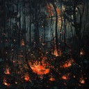 smoldering embers in the moonlit forest