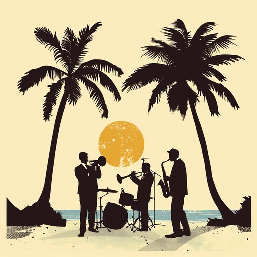 Imagine a vintage swing band transported to a tropical paradise, blending lively swing rhythms with exotic instrumentation and melodies. A rich interplay of brass and percussion underscored by the gentle hum of island beats creates a unique, festive vibe. Perfect for evoking a sense of adventure and celebration.