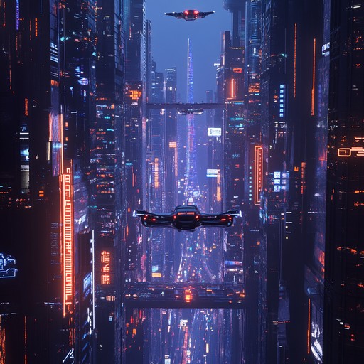 Imagine racing through a bustling, neon lit metropolis of the future, with towering skyscrapers and flying vehicles zipping by. The beats are fast, heavy, and relentless, driving the adrenaline pumping pace of the chase. Futuristic soundscapes intermingle with tight, rolling basslines and stark, machine like rhythms.