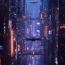 high energy chase in a futuristic neon cityscape