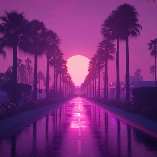 Experience the neon glow of a tranquil summer evening, gliding down sunset boulevard with warm, nostalgic tones carrying you to an ethereal dreamscape. Lush synthesizers paint the sky with hues of deep purples and soft pinks, evoking a sense of serene reminiscence and calm euphoria.