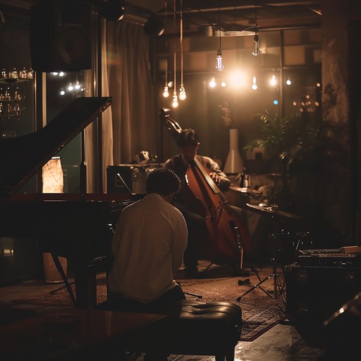 Picture a sophisticated small jazz club in the heart of paris, soft lighting, intimate tables, and the smell of red wine. A gentle and smooth jazz trio sets the perfect ambient tone, invoking images of a romantic french night