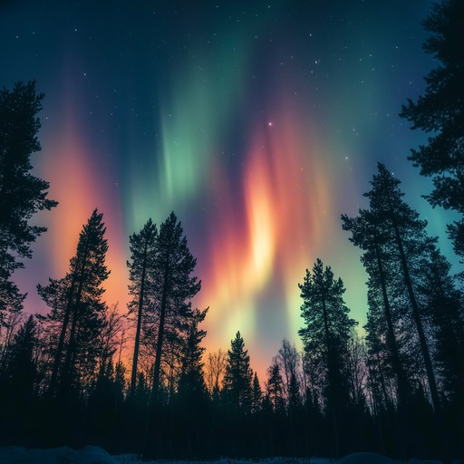 A captivating suomipop instrumental merging gentle kantele strums with ambient textures to portray the enchanting embrace of the aurora borealis over finland's serene landscapes.