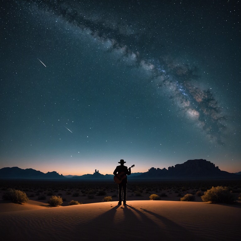 In this track, traditional blues elements blend with the vast, echoing soundscapes reminiscent of a quiet night in the desert. The main instrument, an electric guitar, plays soulful blues riffs that gradually merge with atmospheric sound textures, creating a feeling of solitude and introspectiveness.