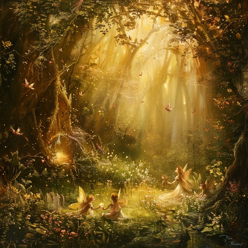 An ethereal and lively composition that takes listeners on a journey through an enchanted forest. The harmonious blend of instruments paints a vivid picture of magical creatures and sparkling streams, filling hearts with joy and wonder.