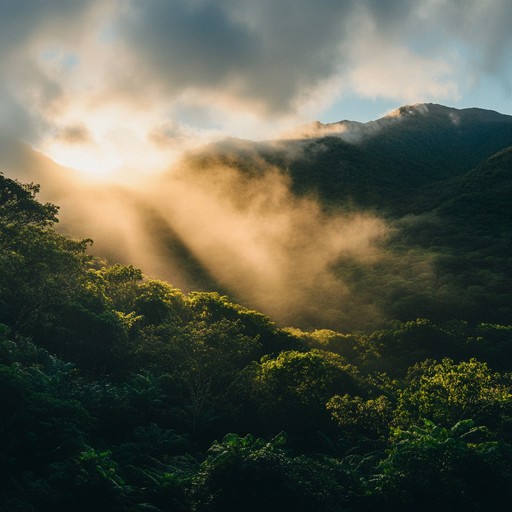 This cinematic orchestral piece starts with a soft, gentle string arrangement that evokes the calmness of dawn in the mountains. The music gradually swells with the inclusion of woodwinds and piano, painting an ethereal soundscape that captures the misty morning, the first light of day, and the natural tranquility of the mountain environment.