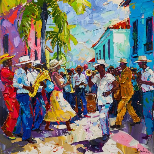 Immerse yourself in the celebratory atmosphere of cuban fiestas, with infectious drum beats, vibrant horn sections, and joyful piano accents that capture the heart of havana's vibrant music scene.