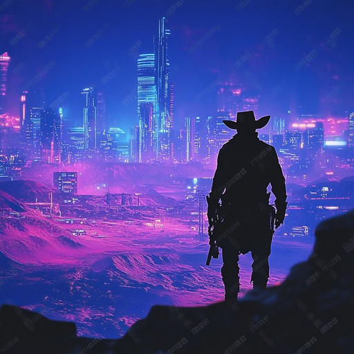 An instrumental piece that merges futuristic electronic sounds with classic country melodies, evoking a journey through a cyber enhanced wild west landscape.