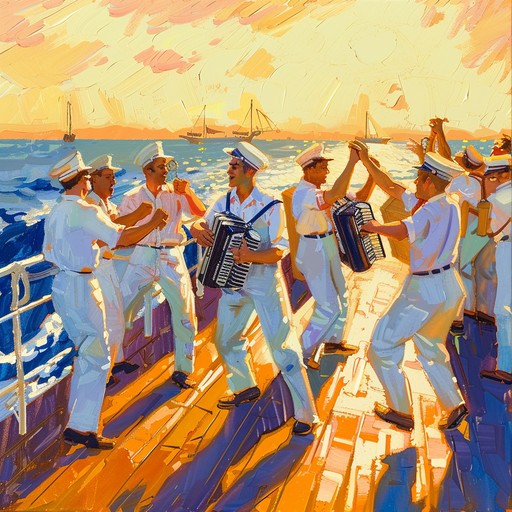 A spirited instrumental that transports listeners to the heart of the russian navy, filled with playful melodies and vibrant rhythms. This track celebrates the joy and camaraderie of sailors during their lively sea escapades