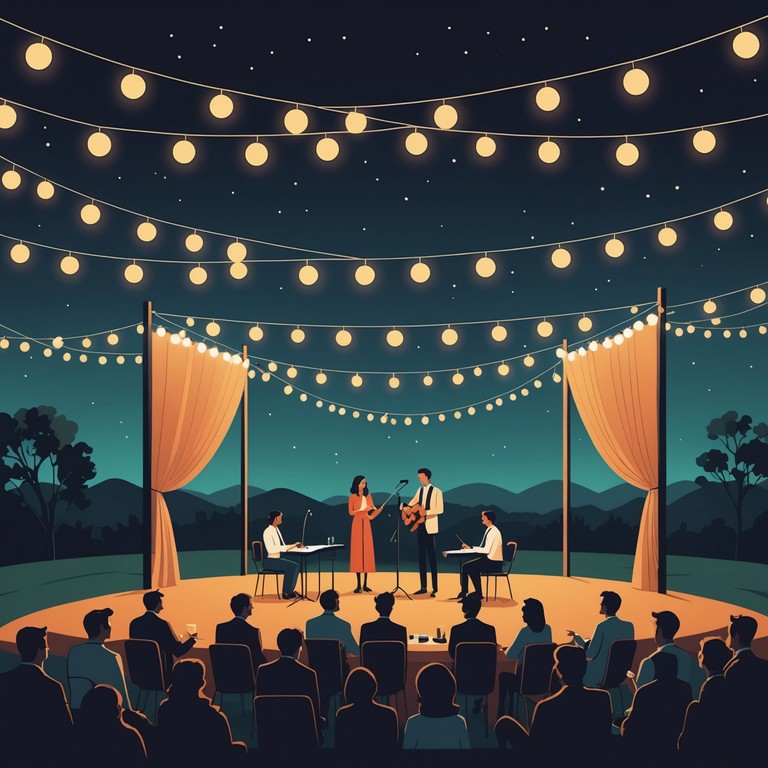 Envision a sophisticated soiree under the stars. The music comprises smooth violin strings woven seamlessly with contemporary pop rhythms, providing an uplifting and posh atmosphere that elevates any event.