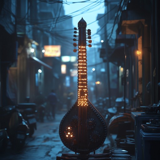 A mesmerizing blend where soulful sitar sounds weave through pulsating urban rhythms, reflecting the synergy of tradition and modernity in the city's pulse.