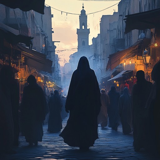 An evocative instrumental piece that takes the listener on a suspenseful journey through the hidden passages and secret dealings of a middle eastern souk, filled with shadows and whispers.