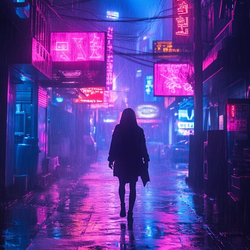 An instrumental track blending ambient synths and pulsating beats, capturing the allure of a futuristic metropolis at night where technology and passion intertwine. Ethereal melodies weave through driving rhythms, evoking a sense of longing and mystery in a cyberpunk world.