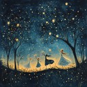 innocent journey under a whimsical, starlit sky