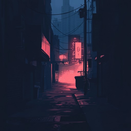 A moody instrumental hiphop track featuring deep basslines, slow beats, and eerie synth melodies that evoke the feeling of wandering through a dimly lit urban landscape at night