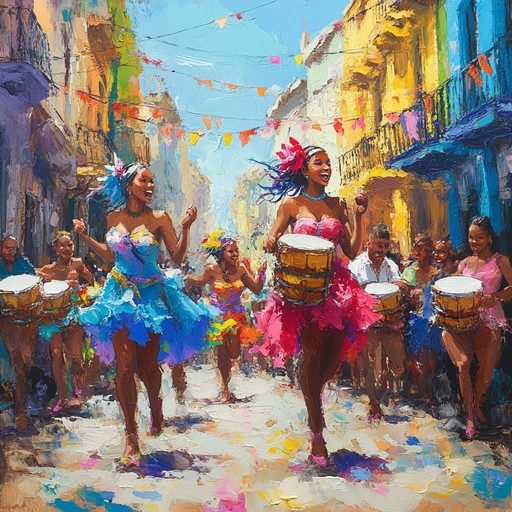 A high energy afro cuban instrumental bursting with the infectious rhythms of cuban carnival, featuring pulsating congas and vibrant horns, perfect for dancing.