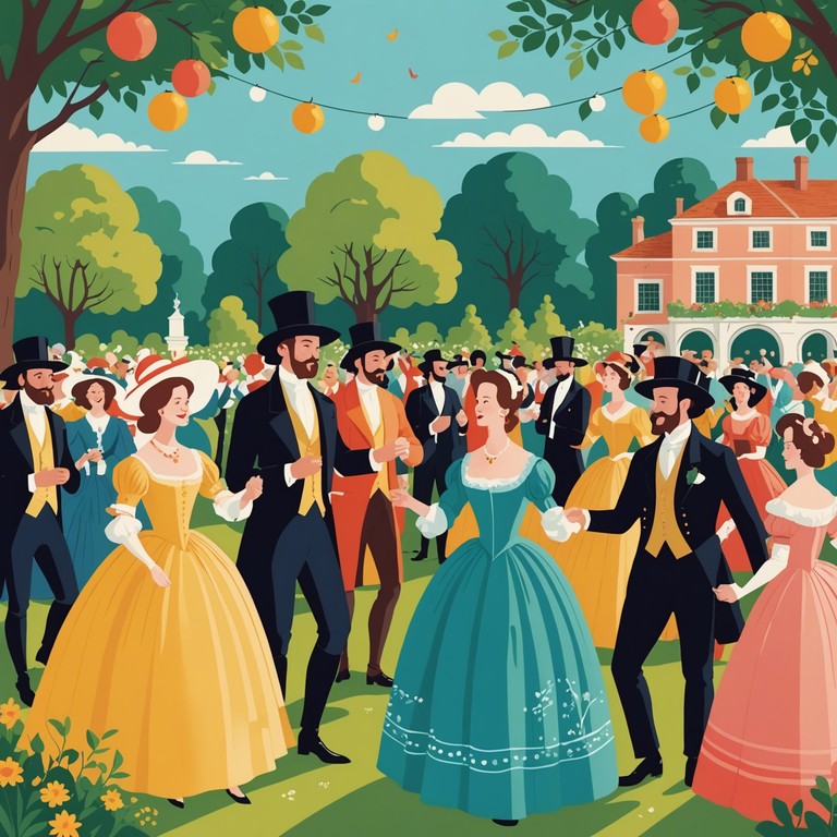 This instrumental track features a cheerful harpsichord leading a baroque inspired dance, intertwined with whimsical melodies that evoke a sunny summer garden filled with laughter and joy. Perfect for moments of lighthearted celebration or illustrating playful historical scenes.