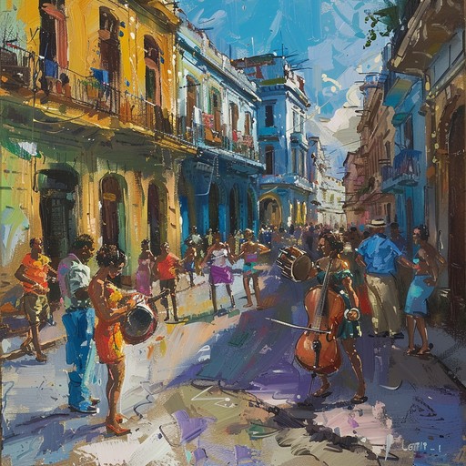 This track captures the essence of a cheerful cuban street party, blending energetic rhythms with joyful melodies to create a feel good, danceable atmosphere.