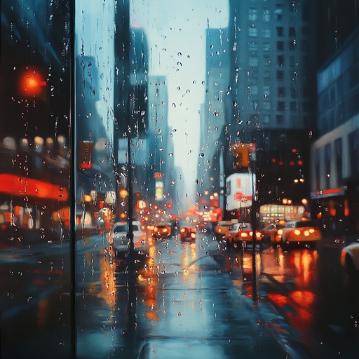 Imagine being in a cozy apartment overlooking the wet, illuminated streets of a bustling city, with gentle, rhythmic beats setting a calming backdrop. As you gaze out, the rain gently taps on the window, blending seamlessly with the laid back, introspective music, creating a tranquil sanctuary amidst the urban hustle.