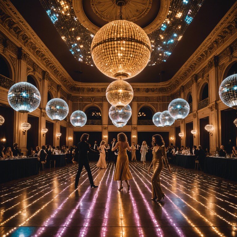 This track combines the grandeur of majestic strings with the up tempo beats of classic disco merged fluently with the rhythmic basslines of funk. Imagine a grand ballroom in the 70s, transformed into a pulsating scene of dance and vibrancy, where every beat and note is infused with elegance and energy.