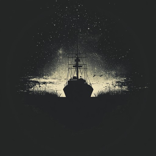 An ambient piece capturing peaceful navy ships sailing tranquil seas under starlit skies, evoking serenity and reflection.