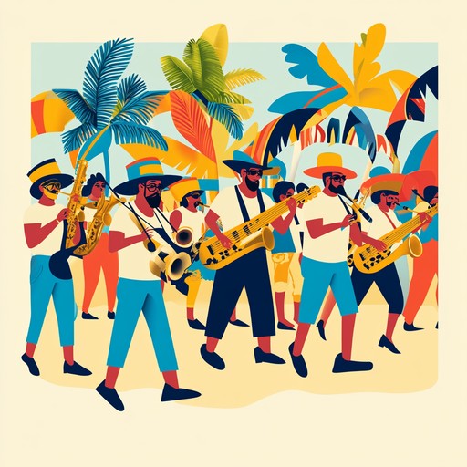 An energetic latin instrumental blending upbeat samba beats with lively brass melodies, embodying the joy and excitement of a street festival.