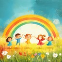 a joyful melody celebrating kids dancing beneath colorful rainbows.