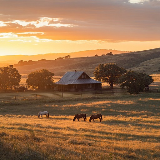 A soothing instrumental featuring mellow guitar strums, capturing the tranquility of dusk in the western frontier. The piece invites listeners to unwind and reflect, immersed in the warm hues of sunset.