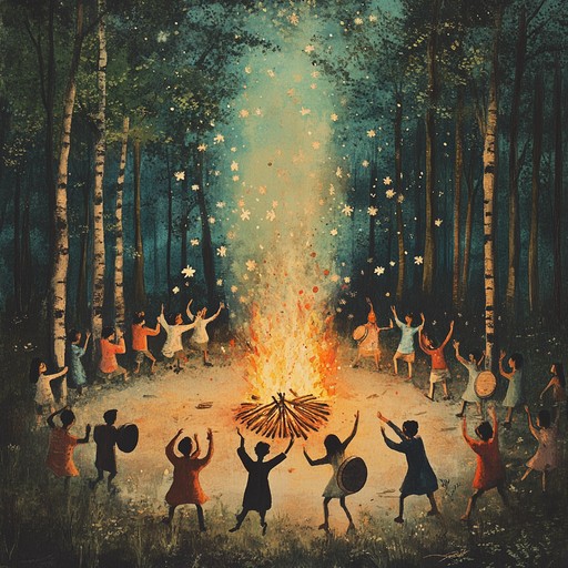 A vibrant hand drum driven track capturing the essence of festive tribal gatherings. The lively, exuberant rhythms evoke images of celebratory dances around the fire, surrounded by nature's serenity and infused with vivid melodies celebrating unity and joy