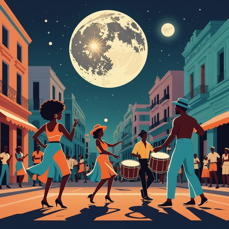 This track embodies the essence of a lively afro cuban street festival, resonating with strong rhythmic beats that invite listeners to dance beneath a moonlit sky. From the start, infectious drumming sets a compelling backdrop, propelling the listener through a celebratory exploration of rhythm and culture.