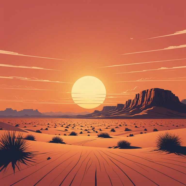 Imagine a soundscape that combines the surreal, expansive aura of the desert with a psychedelic twist. It harnesses the echo of a slide guitar blending with ambient synth textures, creating an auditory hallucination of riding through a sunbaked, miragelike western frontier. The music takes listeners on a mind bending trip through time and space, with undulating rhythms and dreamlike echoes that suggest both adventure and introspection.