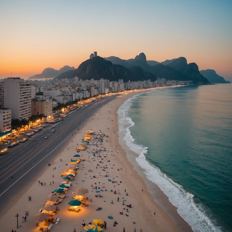 This track captures the essence of a hopeful, golden sunrise in rio with lively samba rhythms suggesting a new beginning filled with possibilities. The music would be characterized by a vibrant and optimistic tone, ideal for invoking a sense of new opportunities and joy.