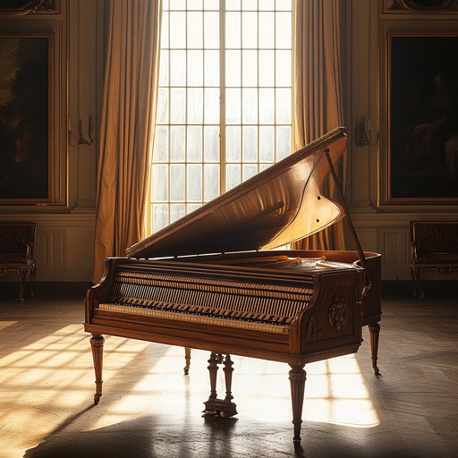 An exhilarating harpsichord composition that embodies the vibrant and joyful atmosphere of baroque court dances, filled with ornate melodies and lively rhythms.