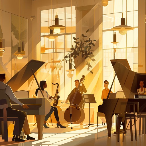 A delightful jazz number exudes joy and optimism. The trumpet takes center stage, delivering vibrant melodies, complemented by silky piano chords and a rolling bass line. Drums provide a lively groove, painting a picture of a carefree, sunny afternoon.