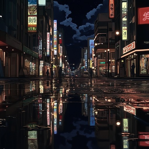 A haunting instrumental track that captures the tension and anxiety of wandering alone through neon lit, deserted city streets in an anime setting. The music builds with ethereal synths and subtle beats, evoking feelings of isolation and unease.