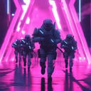 futuristic military anthem blending electronic and orchestral elements