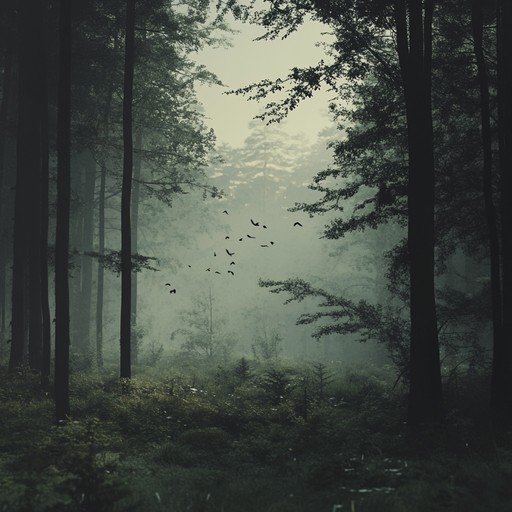 Echoes through trees offers a deeper dive into the tranquil sounds of nature, focusing more intensely on the nuances of forest acoustics. The music intensifies the listener's sensory experience of being within a vast, peaceful forest, enhancing the subtle sounds of nature that often go unnoticed.