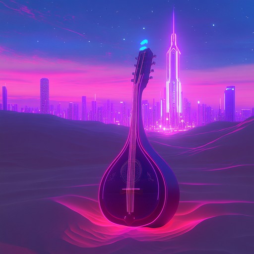 An energetic instrumental featuring the oud over synthwave beats, fusing ancient melodies with futuristic sounds to create a driving rhythm.