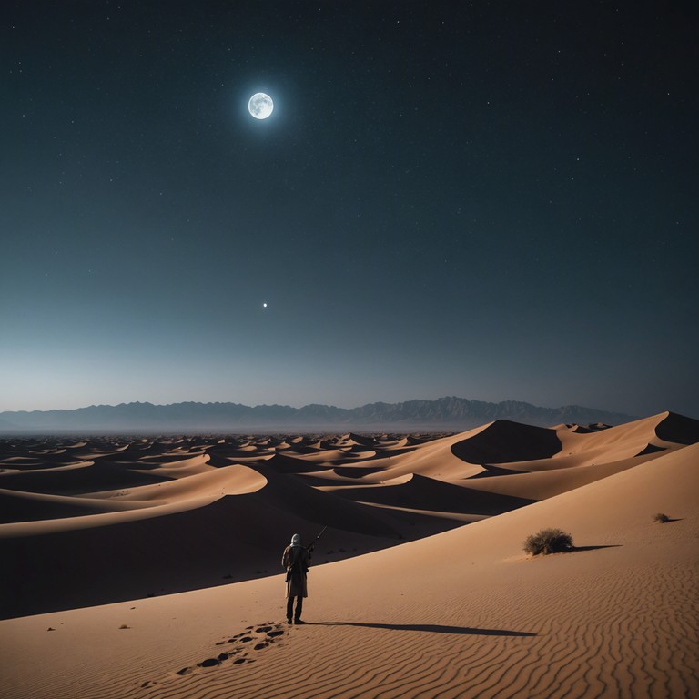 This track transports listeners to a hauntingly beautiful night in a forgotten desert, where the chilling winds carry the sounds of ancient mysticism. A soulful oud performs mesmerizing melodies amidst the vast silence of the sands, invoking a deep sense of mystery and melancholy intertwined with the spiritual echoes of the middle east.