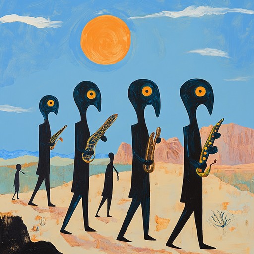 An instrumental track featuring synthetic brass and percussion, combining chaotic rhythms and alien melodies to create an energetic and weird marching band from another world.