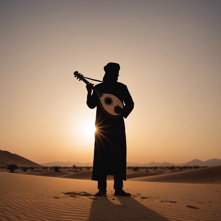 This piece is envisioned to transport the listener to a peaceful oasis at dusk, where the solo oud's echoes blend subtly with the sound of a distant wind, enhancing the song's meditative and calming qualities.