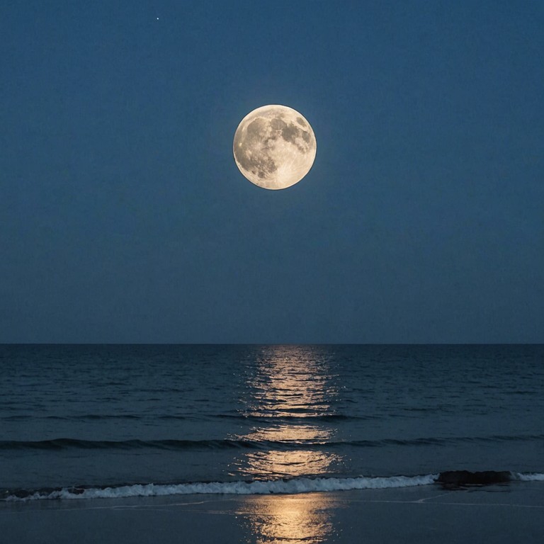 This track captures the essence of a tranquil night by the ocean. Gentle waves of melody softly rise and fall, mimicking the peaceful motion of the sea. The primary instrument, a digital synthesizer, creates a layered texture reminiscent of the ocean's timeless whispers under the moonlight. A touch of reverb enhances the sense of vastness and solitude.