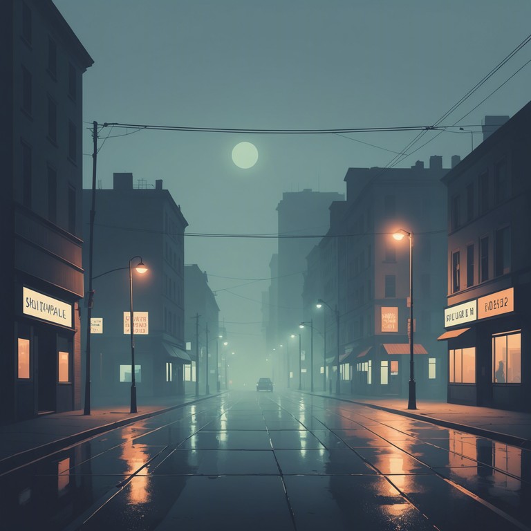 Imagine a soundtrack for traversing a foggy metropolis at dusk, with the melody providing a haunting yet comforting guide through the dimly lit streets, resonating with a soft, electronic pulse as the city’s heartbeat.