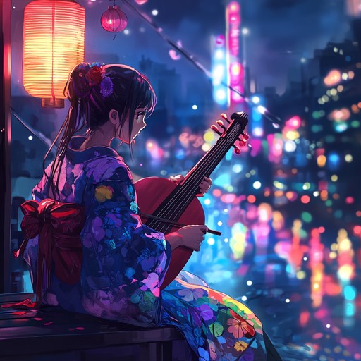 A cheerful instrumental j pop song featuring a blend of modern synths and shamisen, delivering an upbeat and joyful experience that lifts the spirit.