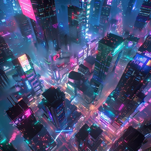 This track features pulsating, energetic beats with synthesized melodies and futuristic soundscapes, creating a vibrant atmosphere of triumph in a cyberpunk setting, embodying the feeling of victory amidst neon lit cityscapes and technological wonders