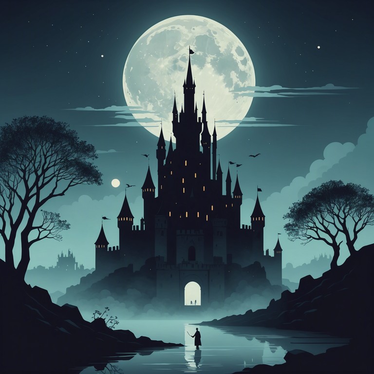 A majestic and eerie blend of powerful electric guitars and somber orchestral tones that create an atmosphere of an ancient haunted tale coming to life, perfect for a dramatic and suspenseful musical journey.